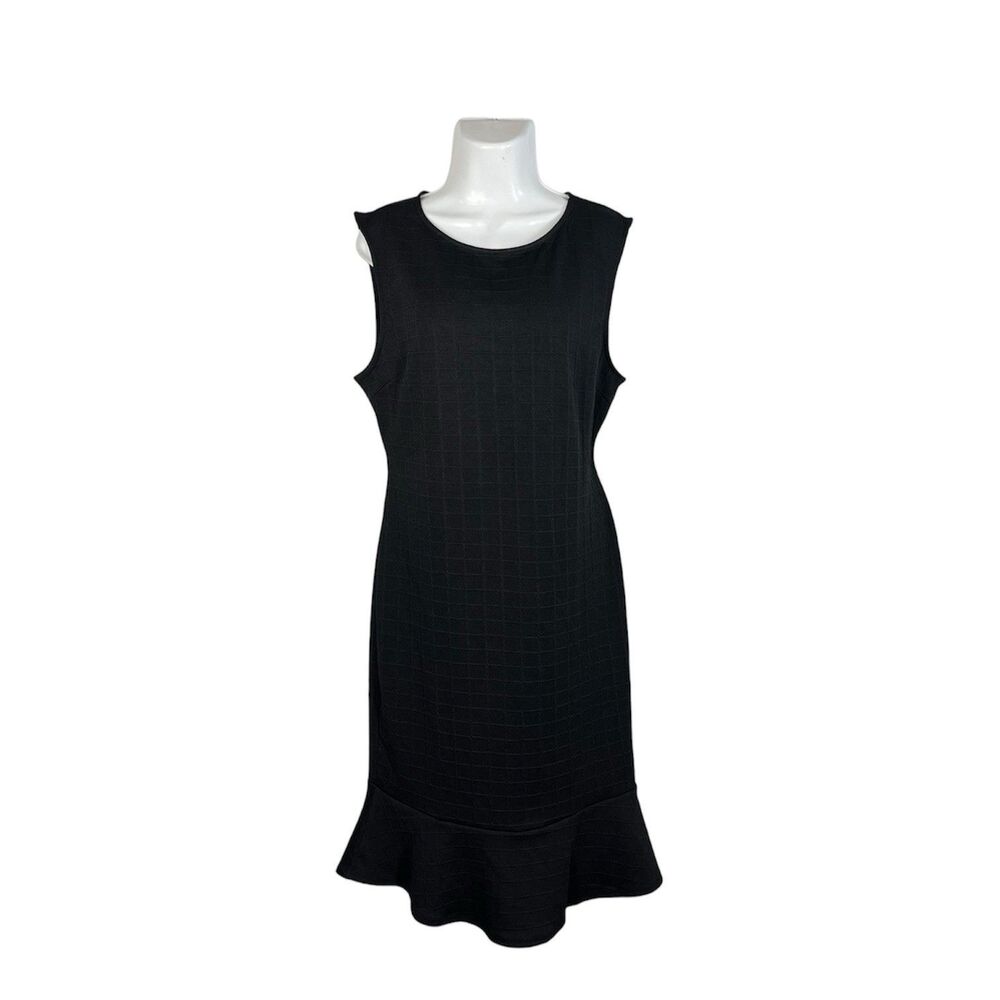 Lexi & Chloe Black Dress Large Sleeveless Ruffle Hem Grid Pattern Stretch Party